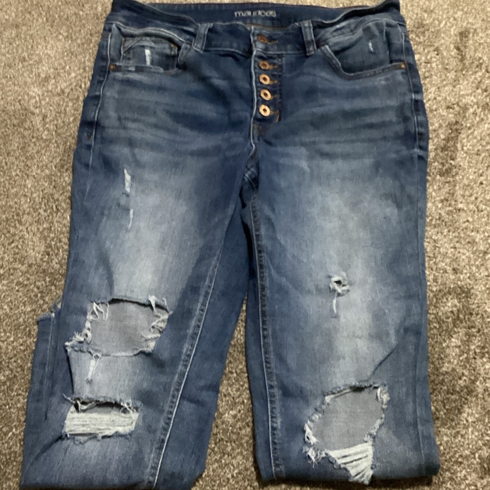 Maurices Dark Blue Distressed Boyfriend Jeans